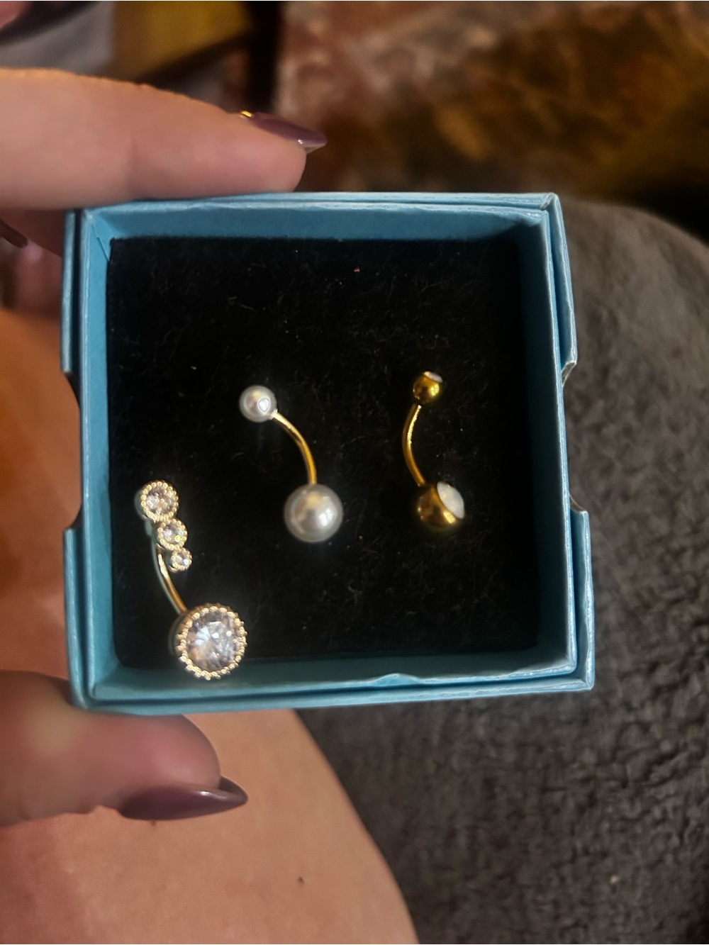 Gold Pearl and Cubic Zirconia Belly Ring Set